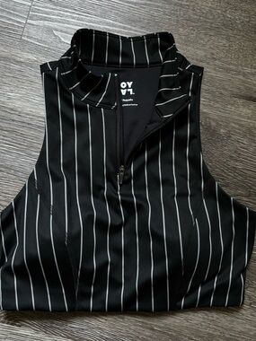 JoyLab Black White Pinstripe Zip-Up Tank